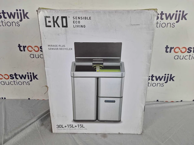 Eko - mirage plus sensor recycler 30+15+15 liter - stainless steel plastic - mat rvs - prullenbak - afbeelding 2 van  2