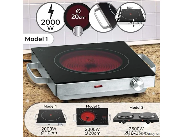 Electric infrared - digitaal - single/double - oververhitting protection - ceramic glass hob - single hotplate - double hob top - mini hob ​​- 2000 w - afbeelding 2 van  4