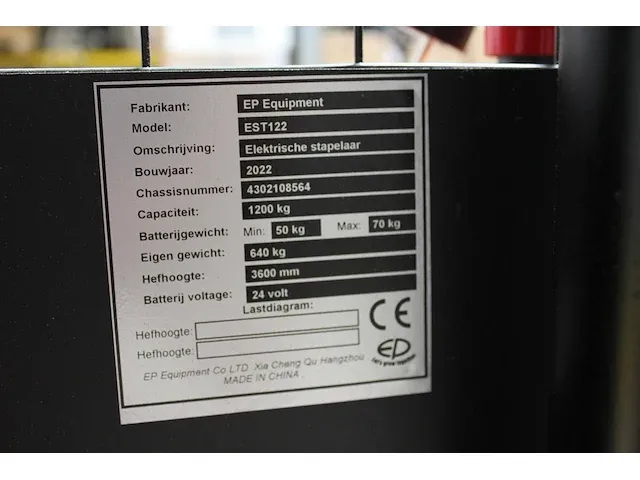 Electrische stapelaar ep equipment type est122 - afbeelding 4 van  5