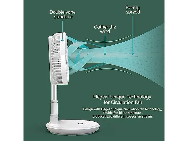 Elegear qz-011 accu staande opvouwbare ventilator - afbeelding 2 van  6