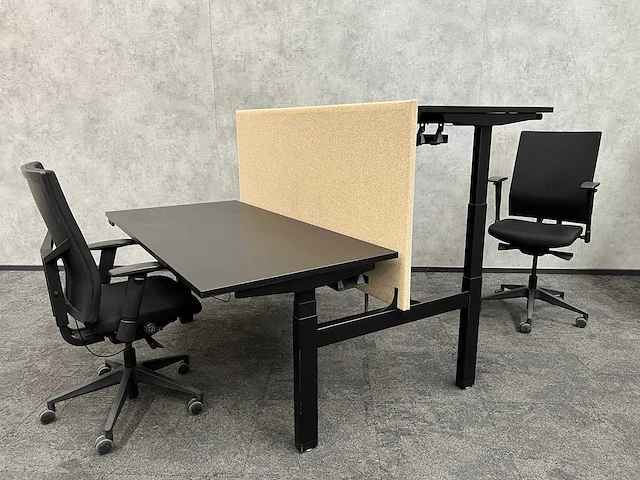 Elektrisch zit/sta duo werkplek 160x80 - zwart/beige - afbeelding 1 van  19