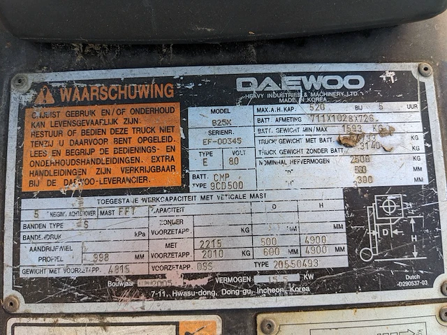 Elektrische heftruck, deawoo, b25x, geel, 2005 - afbeelding 11 van  31