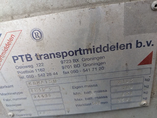 Elektrische heftruck, komatsu, fb15-5, grijs - afbeelding 10 van  30