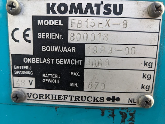 Elektrische heftruck, komatsu, fb15ex-8, geel/blauw, 1999 - afbeelding 7 van  32