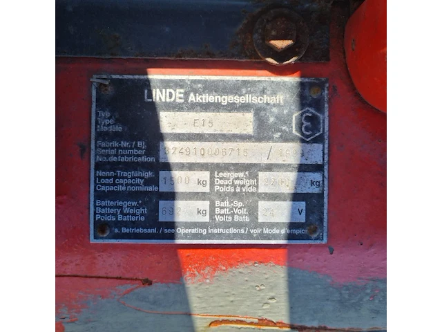 Elektrische heftruck linde, e15, bouwjaar 1989 - afbeelding 12 van  13