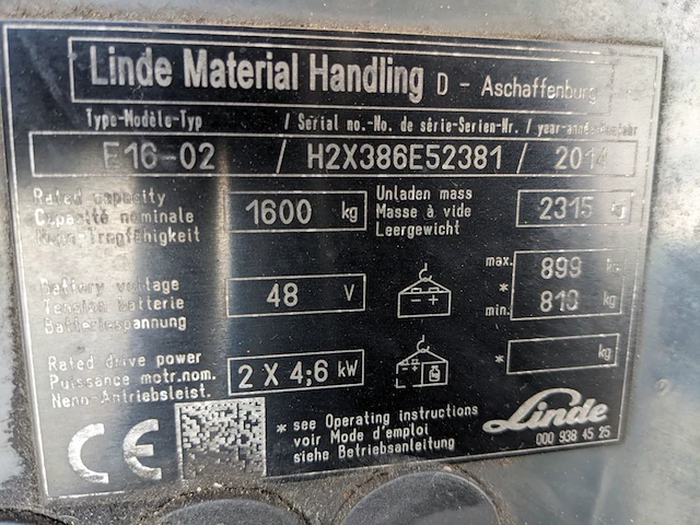 Elektrische heftruck, linde, e16-02, rood, 2014 - afbeelding 15 van  31