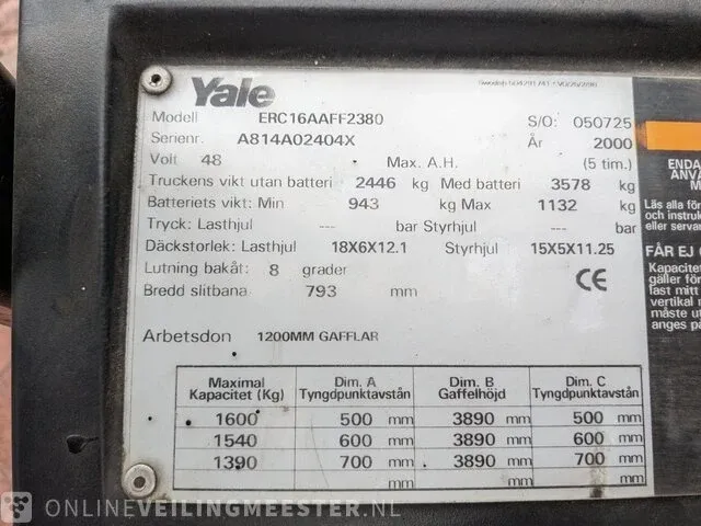 Elektrische heftruck yale, erc16aaff2380 - afbeelding 2 van  31