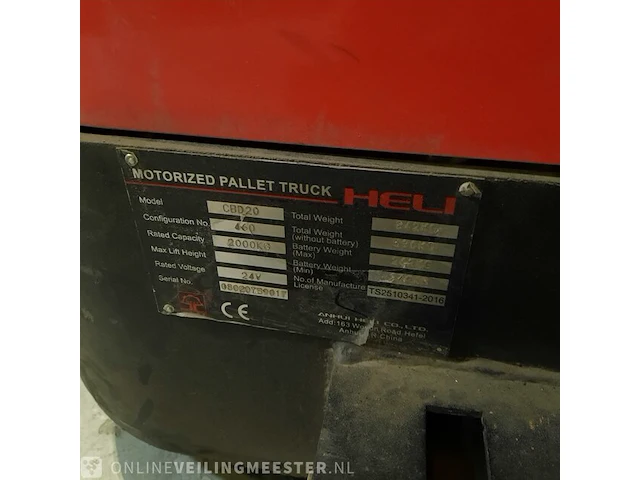 Elektrische pallet truck heli, cbd20, bouwjaar 2016 - afbeelding 3 van  18