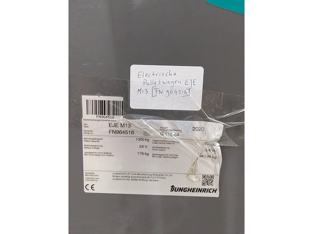 Elektrische palletwagen jungheinrich, eje m13, bouwjaar 2020 - afbeelding 3 van  9