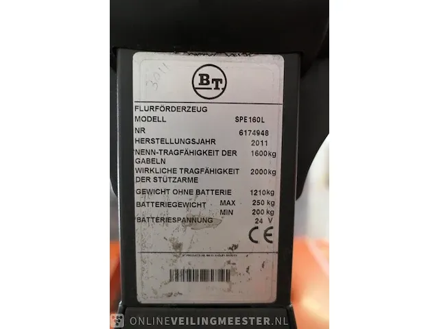 Elektrische stapelaar bt, staxio spe160l, bouwjaar 2011 - afbeelding 13 van  16