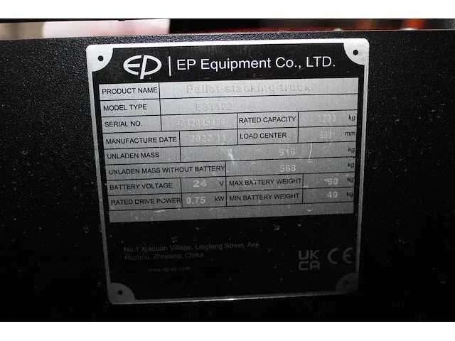 Elektrische stapelaar ep equipment met maximale hoogte 360 cm, maximaal hefgewicht 1200 kg., aantal werkure... - afbeelding 6 van  7
