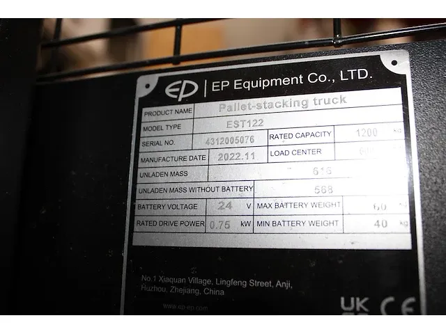 Elektrische stapelaar ep equipment met maximale hoogte 360 cm, maximaal hefgewicht 1200 kg., aantal werkure... - afbeelding 7 van  7