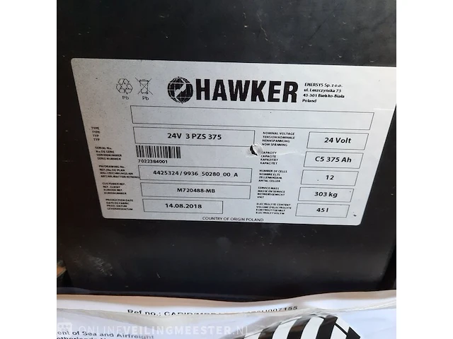 Elektrische stapelaar hawker, 24v 3pzs375, bouwjaar 2018 - afbeelding 13 van  15