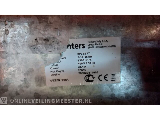 Elektrische verwarmer 15 kw, 380v sial / munters, rpl 15 ft, bouwjaar 2010 - afbeelding 5 van  5