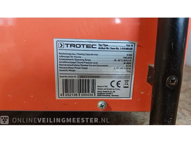 Elektrische verwarmer 15 kw, 380v trotec, tds 75, bouwjaar 2017 - afbeelding 5 van  5