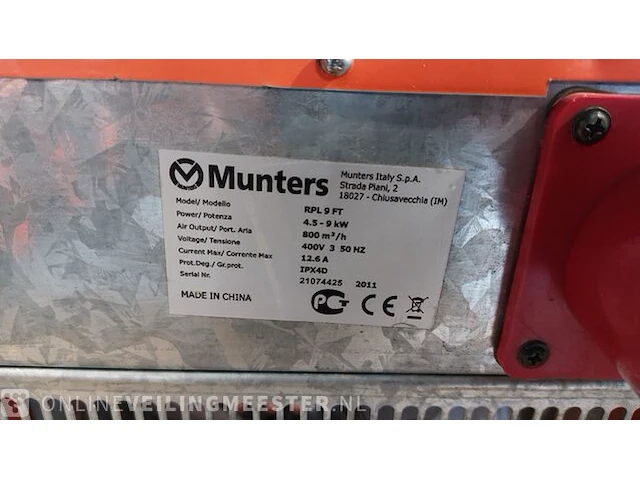 Elektrische verwarmer 9 kw, 380v sial / munters, rpl 9 ft, bouwjaar 2011 - afbeelding 5 van  5
