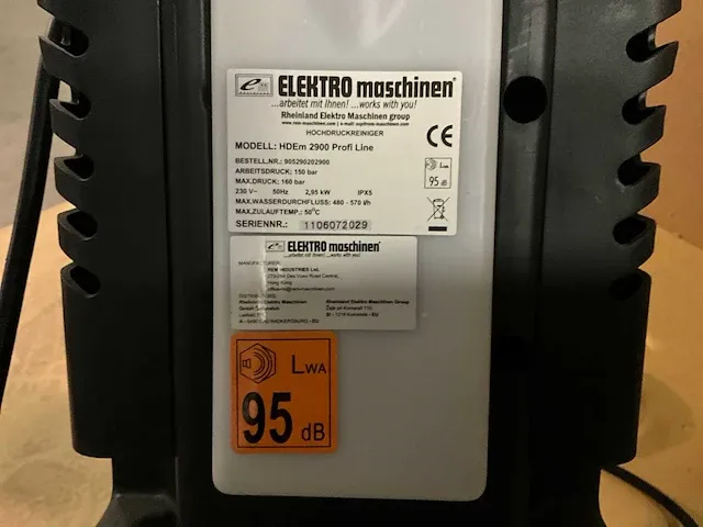 Elektro maschinen / rheinmetall hdem 2900 profiline hogedrukreiniger 150bar werkdruk 570l/h 2.95kw - afbeelding 5 van  6