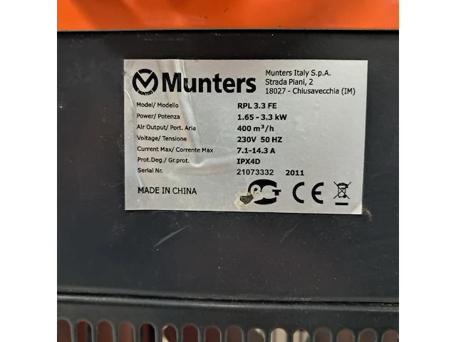Elektroheater 3kw 230v, sial / munters, rpl 3.3, 2011 - afbeelding 5 van  5