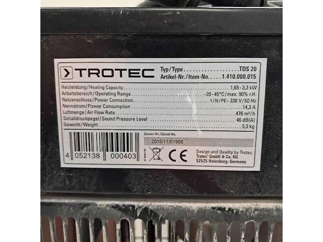 Elektroheater 3kw 230v, trotec, tds 20, 2016 - afbeelding 5 van  5