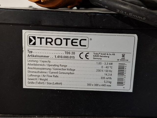 Elektroheater 3kw 230v trotec, tds 20, bouwjaar 2014 - afbeelding 5 van  6