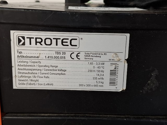 Elektroheater 3kw 230v trotec, tds 20, bouwjaar 2014 - afbeelding 5 van  6