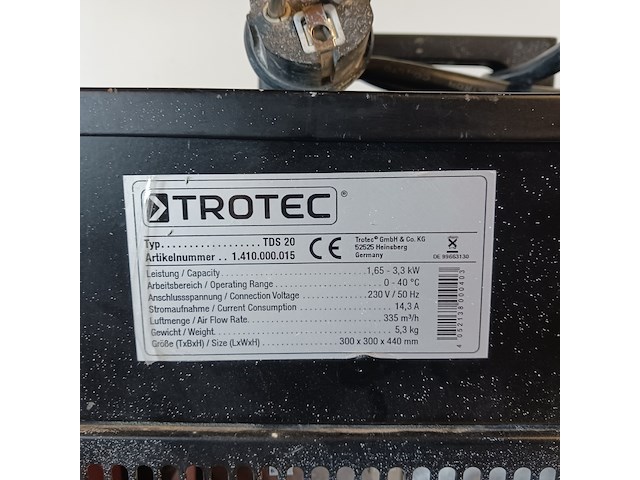 Elektroheater 3kw 230v trotec, tds 20, bouwjaar 2014 - afbeelding 6 van  6