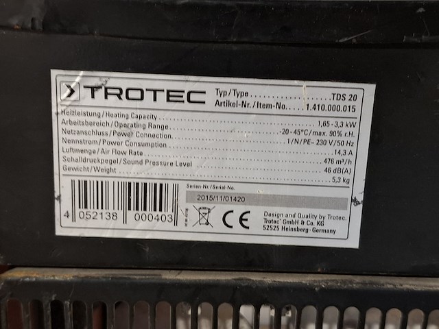 Elektroheater 3kw 230v trotec, tds 20, bouwjaar 2016 - afbeelding 5 van  6