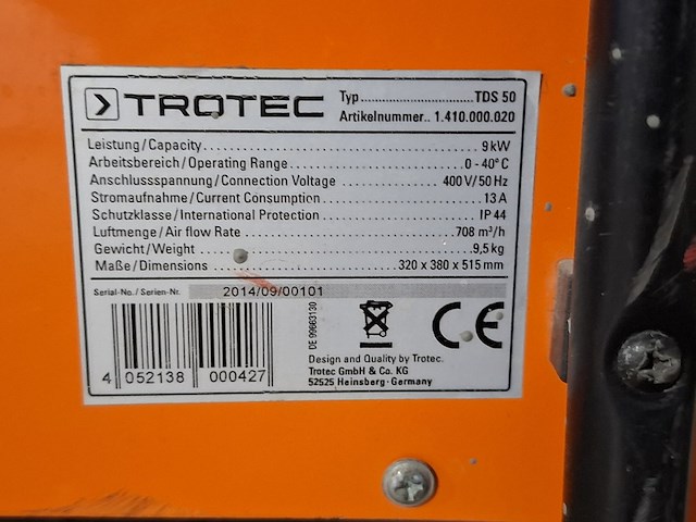 Elektroheater 9kw 400v trotec, tds 50, bouwjaar 2014 - afbeelding 4 van  6