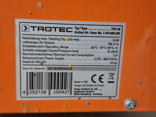 Elektroheater 9kw 400v trotec, tds 50, bouwjaar 2018 - afbeelding 4 van  6