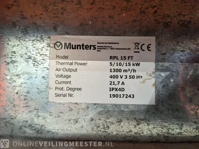Elektroheater sial / munters, rp 150 t, bouwjaar 2009 - afbeelding 5 van  6