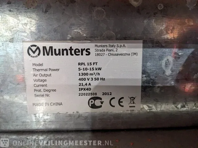 Elektroheater sial / munters, rpl 15 ft, bouwjaar 2012 - afbeelding 5 van  6