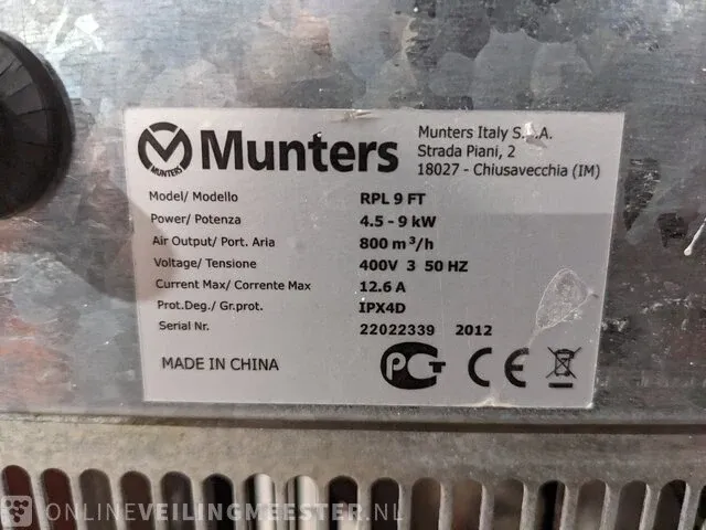 Elektroheater sial / munters, rpl 9 ft, bouwjaar 2012 - afbeelding 5 van  7