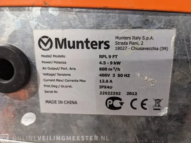 Elektroheater sial / munters, rpl 9 ft, bouwjaar 2012 - afbeelding 5 van  6