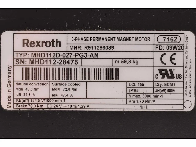 Elektromotor - rexroth - mhd112d-027-pg3-an - afbeelding 2 van  10