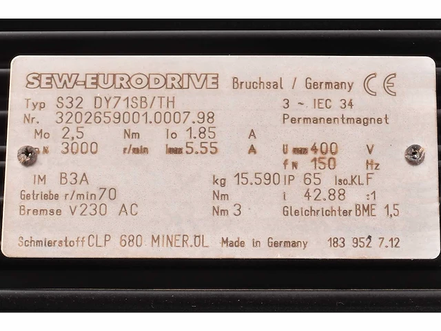 Elektromotor - sew - s32 dy7 1sb/ th - afbeelding 8 van  8