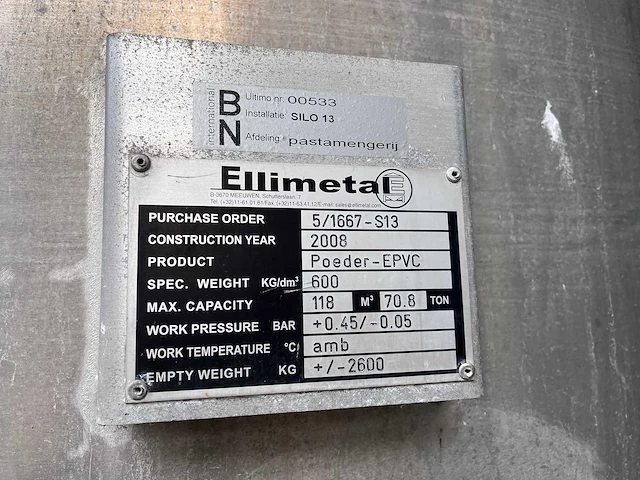 Ellimetal - 2008 - verticale aluminium opslagtank 70,8t / 118m3 - afbeelding 3 van  10