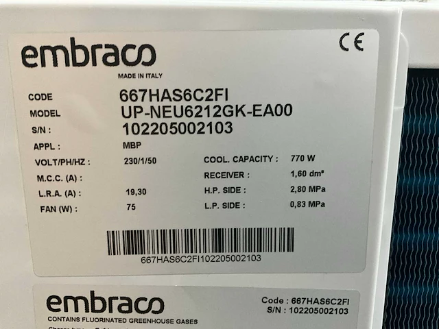 Embraco bioma up-neu6212gk mbp mod-1 condensatieunit - afbeelding 5 van  13