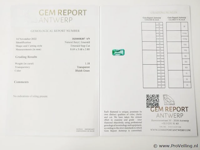 Emerald 1.18ct gra certified - afbeelding 4 van  4