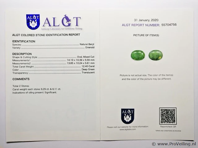 Emerald 12.40ct algt certified - afbeelding 4 van  4