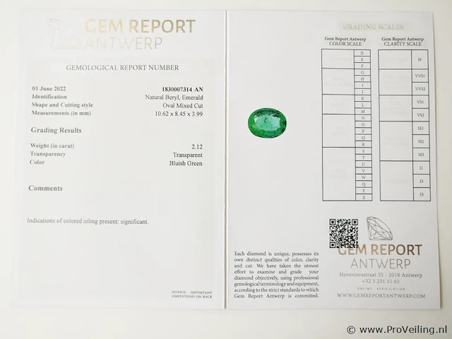 Emerald 2.12ct gra certified - afbeelding 8 van  8