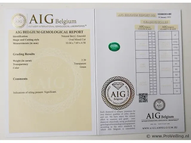 Emerald 2.39ct aig certified - afbeelding 8 van  8