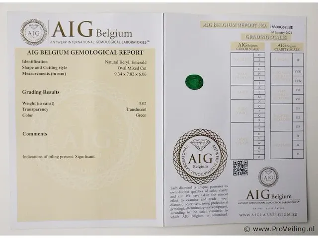 Emerald 3.02ct aig certified - afbeelding 8 van  8