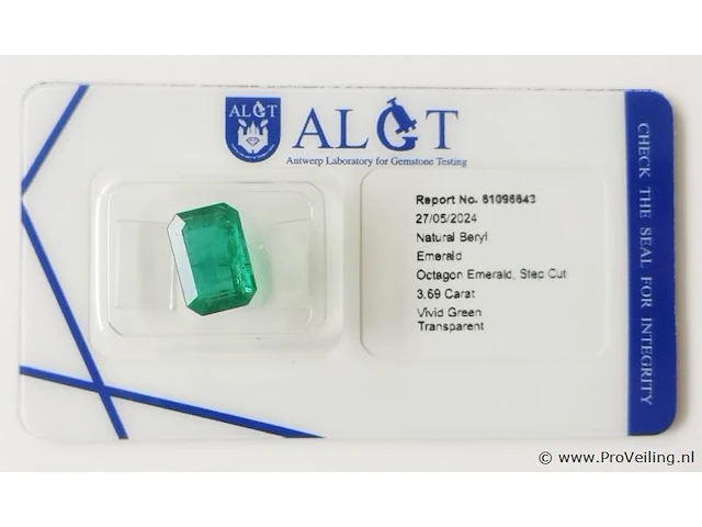Emerald 3.69ct algt certified - afbeelding 2 van  4