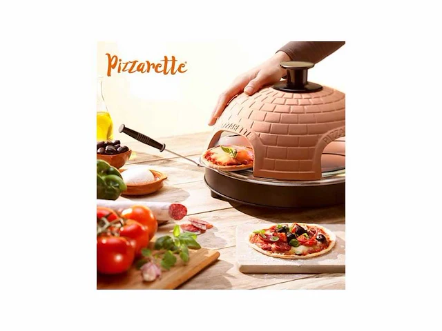 Emerio po-115985 - pizzarette - 4 persoons - handgemaakte terracotta koepel - 4 geïsoleerde bak spatels - rvs bakplaat - cool touch - afbeelding 1 van  2