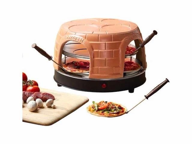 Emerio po-116124.1 - pizzarette - 8 persoons - pre-bake functie - handgemaakte terracotta koepel - 8 geïsoleerde bak spatels - rvs bakplaat - warmhoud functie - afbeelding 1 van  2