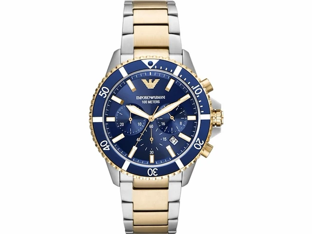 Emporio armani chronograaf tweekleurig roestvrijstalen horloge blauw/zilverkleurig - afbeelding 1 van  3