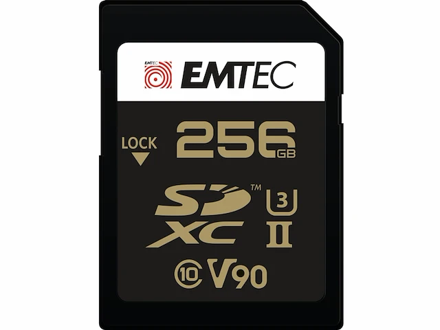 Emtec sdxckaart uhsii u3 v90 speedin pro+ ecmsd256guhs2v90 geheugenkaart foto's in burst, full hd, 3d, 4k, 8k uhd 256gb - afbeelding 1 van  2