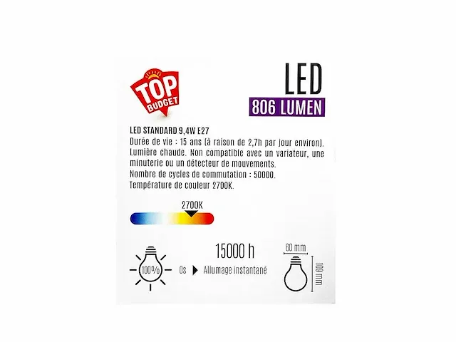 Energetic - standaard mat led lamp e27 2-pack (80x) - afbeelding 3 van  4