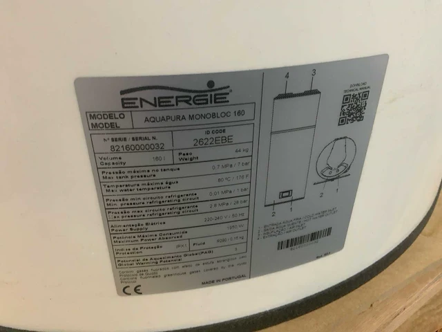 Energie aquapura monobloc 160 warmtepompboiler - afbeelding 3 van  9