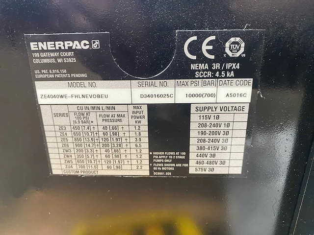 Enerpac ze404we-fhlnevobeu hydrauliek unit - afbeelding 8 van  8
